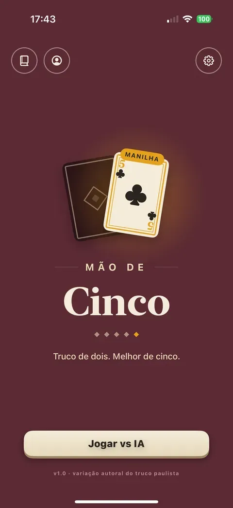 Tela inicial de Mão de Cinco