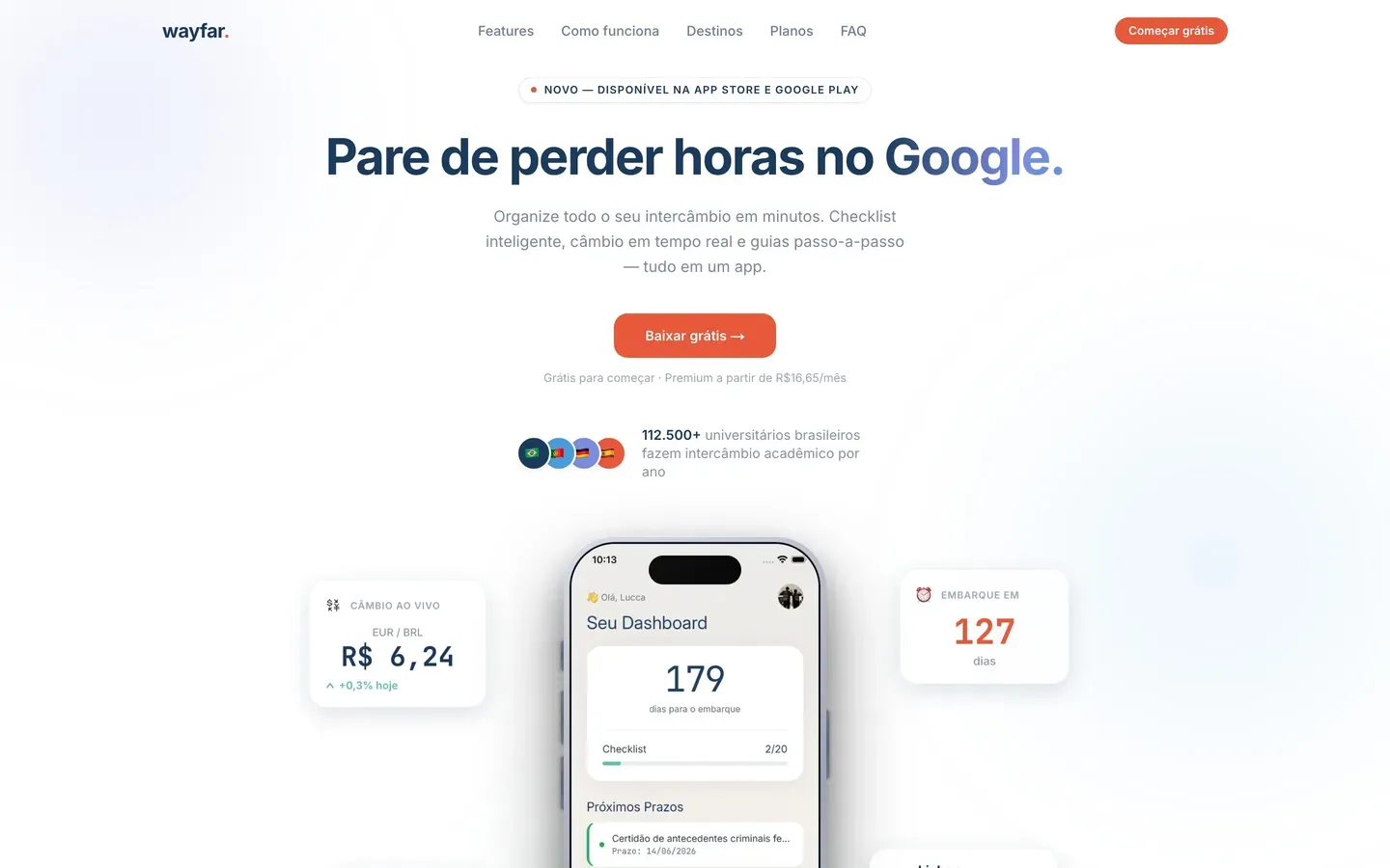 Landing page do app Wayfar